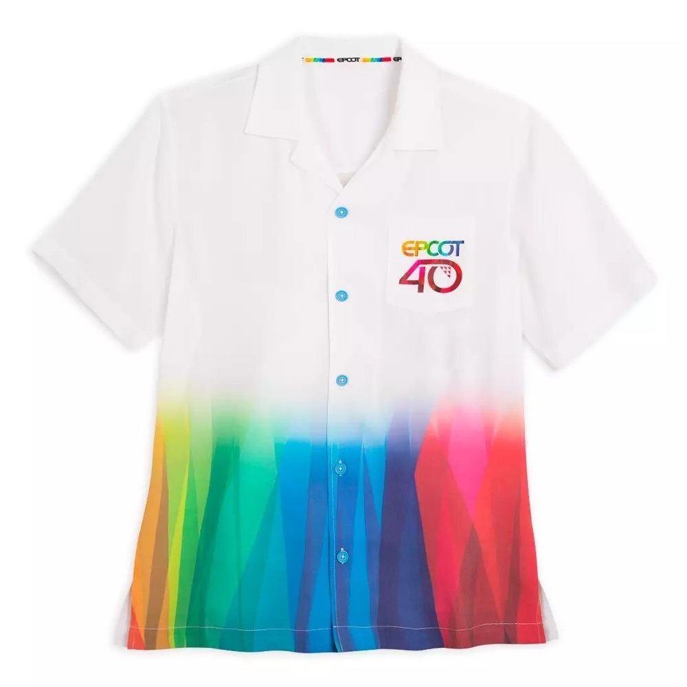Disney White Colorful Epcot 40th Anniversary Men's Button Up Shirt Sz Medium NWT